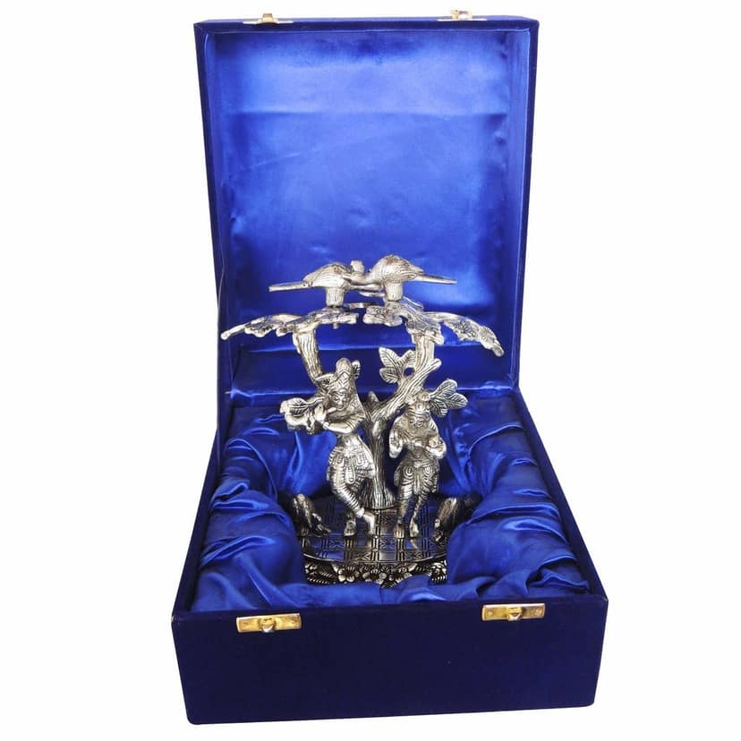 Aluminium Standing Radha Krishna Idol Under Tree ? Home Decor Statue, Height : 7.5 Inch (ASMAS134 S) view 3