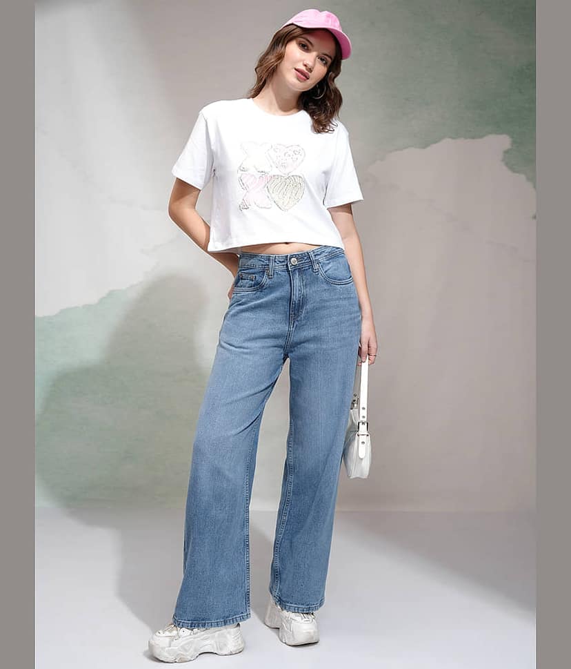 Tokyo Talkies Women's Flared Mid-Rise Jeans ( Light Blue ) view 2