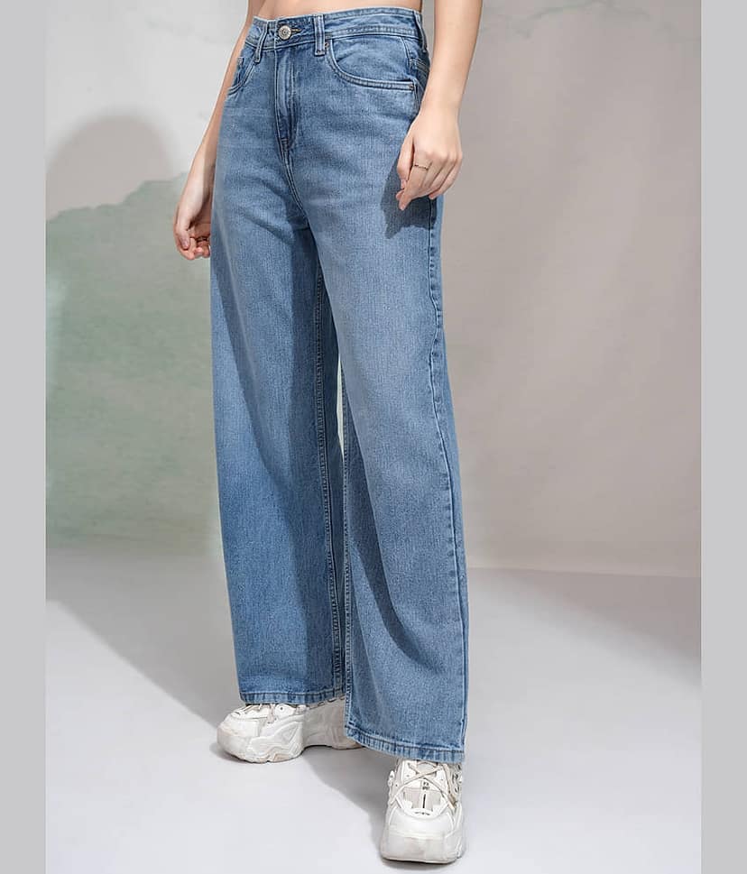 Tokyo Talkies Women's Flared Mid-Rise Jeans ( Light Blue ) view 4