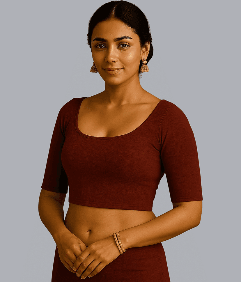 Bulbul Lycra Readymade without Pad Round Neck Women's Blouse ( Maroon )