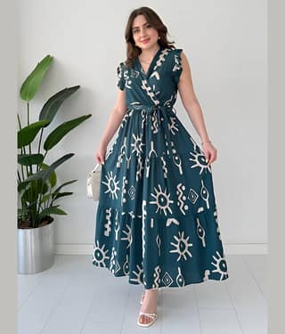 ZWERLON Women Viscose Rayon Printed Fit & Flare Dress ( Green )
