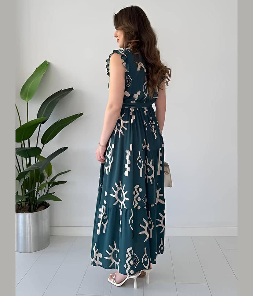 ZWERLON Women Viscose Rayon Printed Fit & Flare Dress ( Green ) view 2