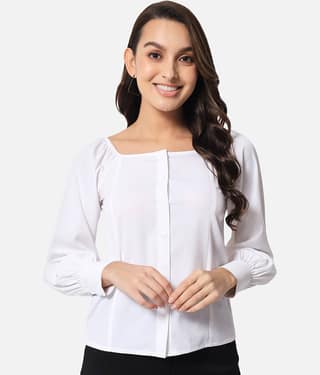 OTIRA Women Solid Poly Crepe Shirt ( White )