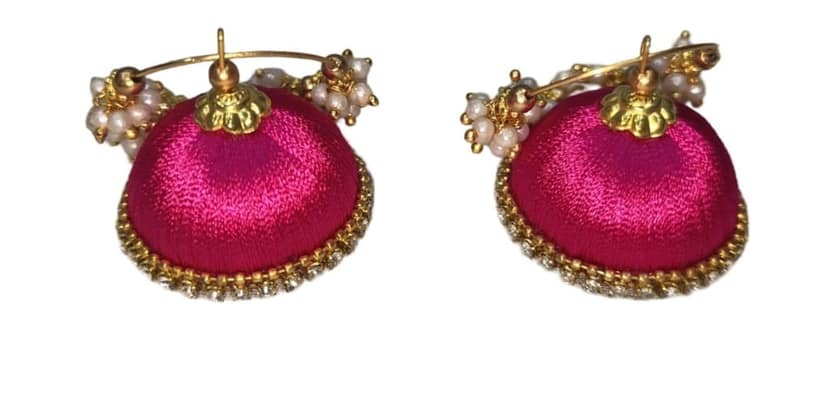 Pink Silk Thread Necklace Set with Earrings for Women view 4