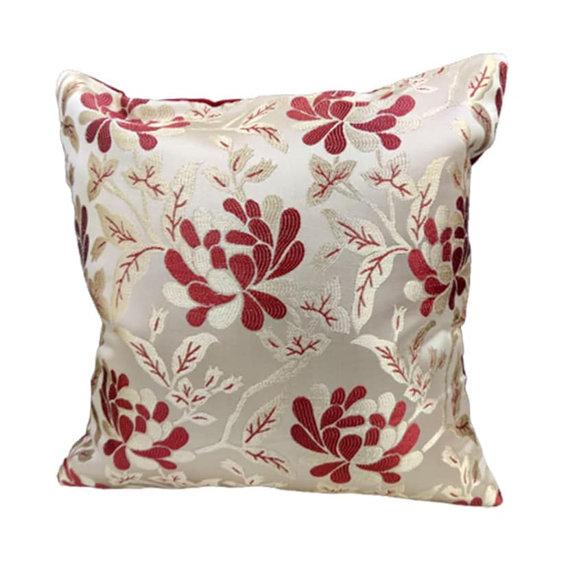 Maroon Red White Damask Floral Woven Square 3 Cushion Covers and 1 Table Runner Combo Luxury Modern Pillow Cover for Sofa Living Room Bedroom |24X24 Inch Cushion Cover I12 X 59 Inch Table Runner view 2