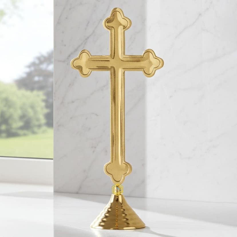 Brass Decorative Showpiece Christmas Cross ? Antique Finish Christian Religious Symbol, Height : 16.5 Inch (FMAS486 E) view 2