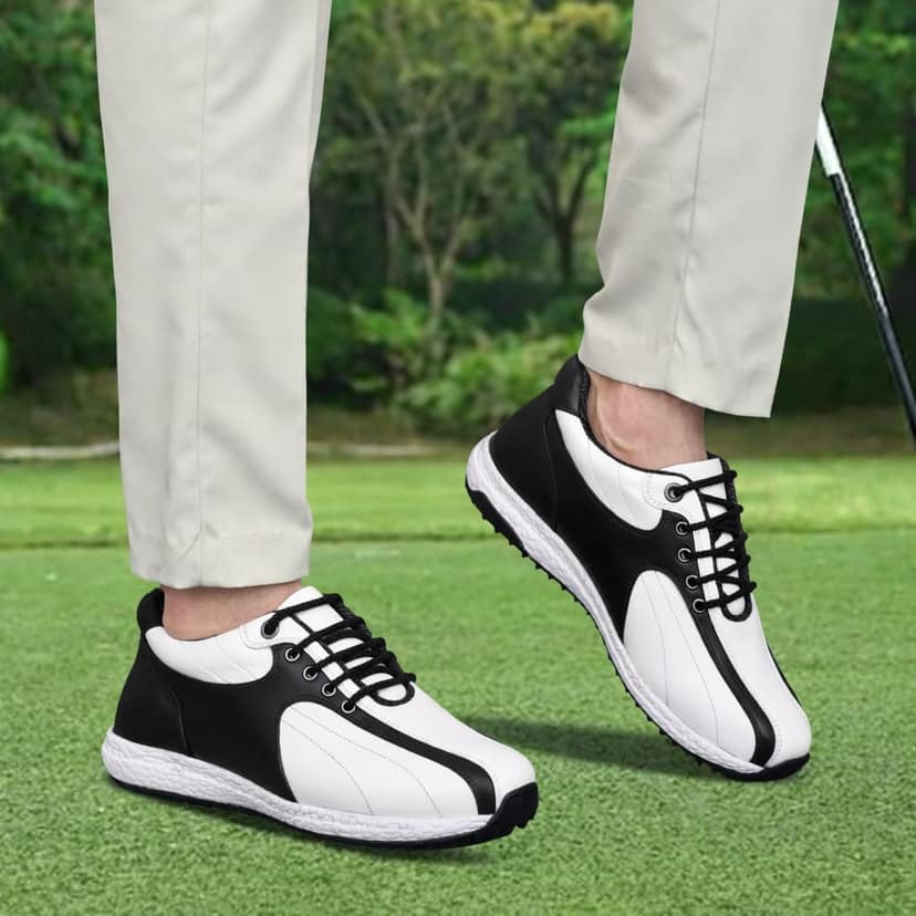 HITCARO Arkbird® Men's Genuine Leather Lace-up Professional 100% Waterproof Premium Gold Golf Shoes PR-5406 view 5