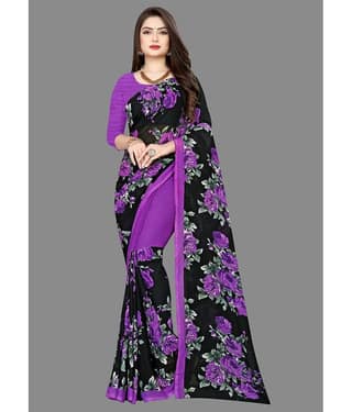 ANAND SAREES Georgette Printed Saree With Unstitched Blouse Piece ( Yellow )
