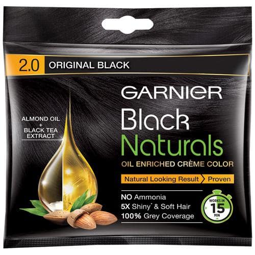 Garnier Black Naturals 2.0 Original Black Oil-Enriched Cream Colour, 20 ml + 20 gm