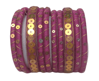 Set of 10 bangles, pink with gold sequins