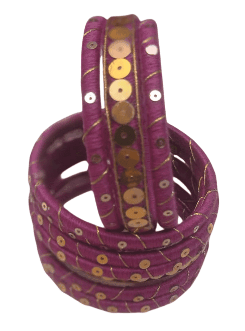 Set of 10 bangles, pink with gold sequins view 2