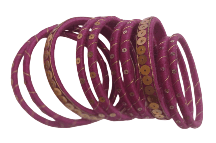Set of 10 bangles, pink with gold sequins view 3