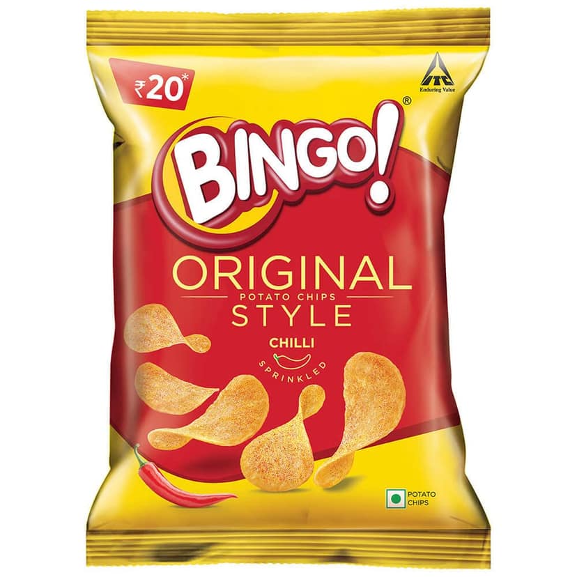 Bingo Original Style Chilli Sprinkled Flat Cut Spicy Potato Chips, 45G