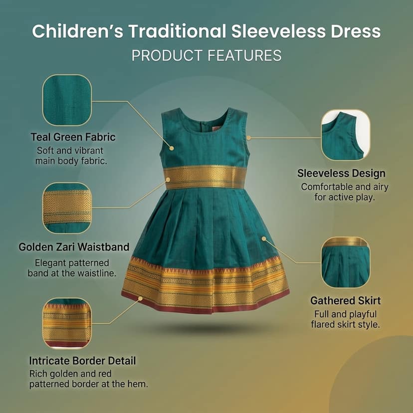 Baby Girls Summer Frock Dress (0–5 Years) | Soft Acrylic Cotton with Pure Cotton Lining | Sleeveless Round Neck | Lightweight & Breathable (in, Age, 12 Months, 18 Months, Regular, Morpankhi) view 4