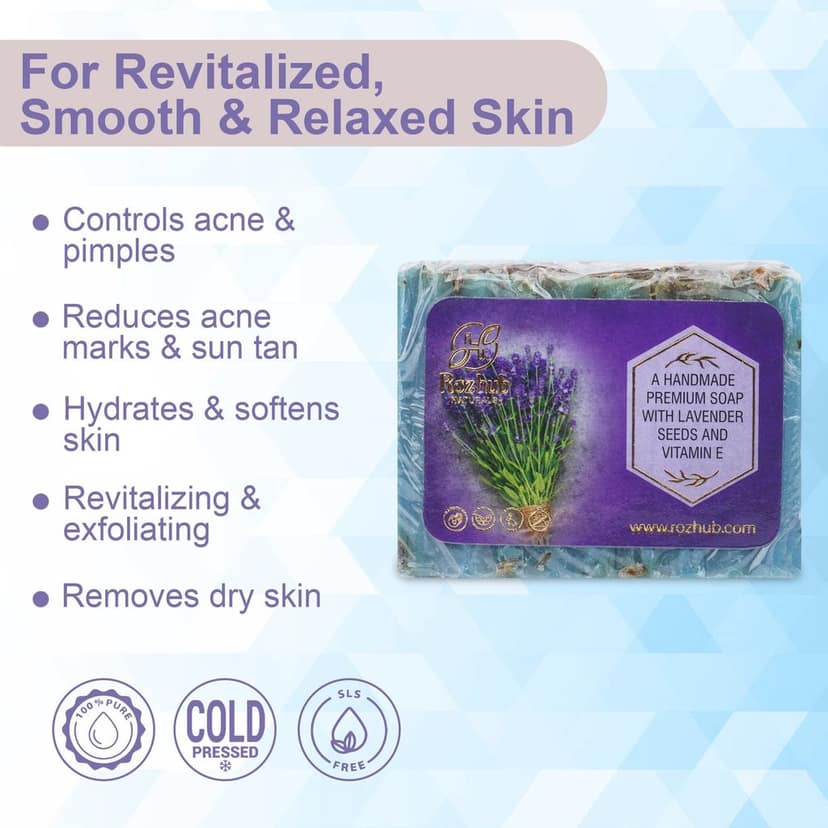 Rozhub Naturals Handmade Lavender Bathing Bar - 100gm view 4