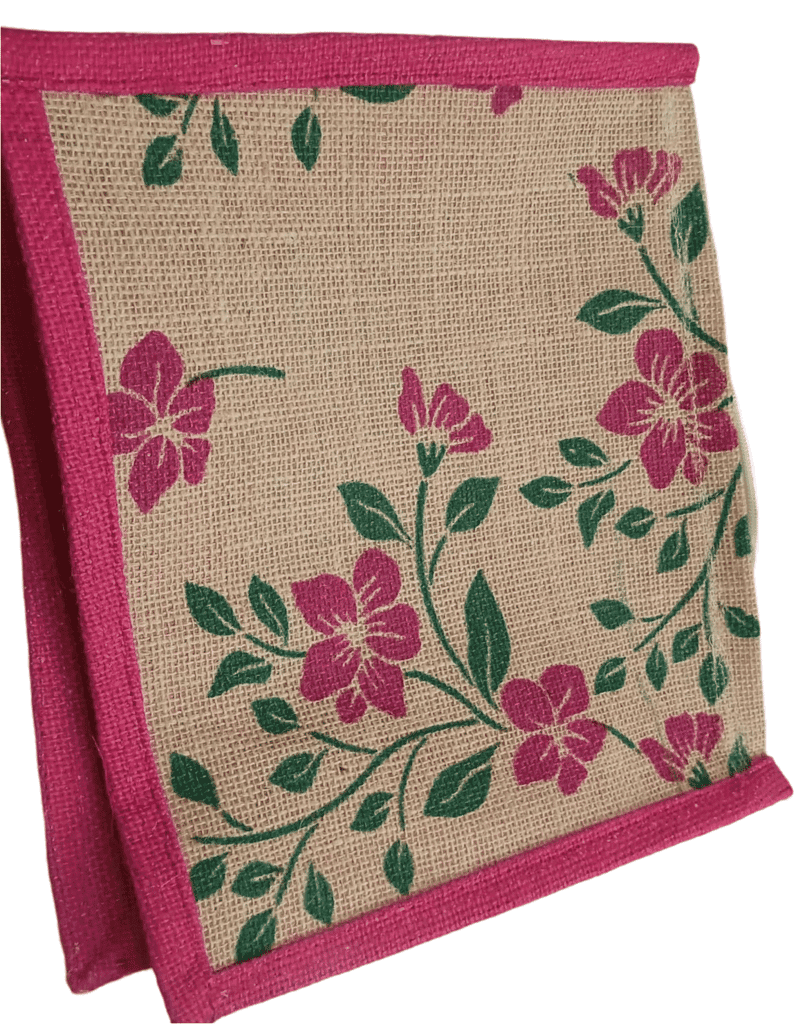 Jute Bag with Pink Floral Print view 3