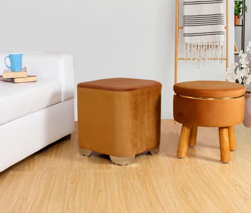 ShadowKart Ottoman Pouffes Sitting Stool for Living Room Furniture Wooden Footstools Puff Mudda Footrest Pouff for Office Home Decor, Combo