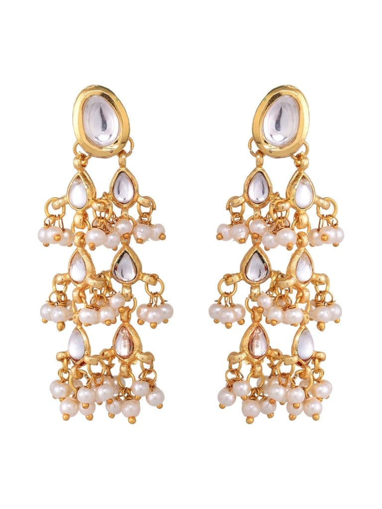 Gold Plated Kundan Pearl Beaded Traditional Dangle Earrings view 4