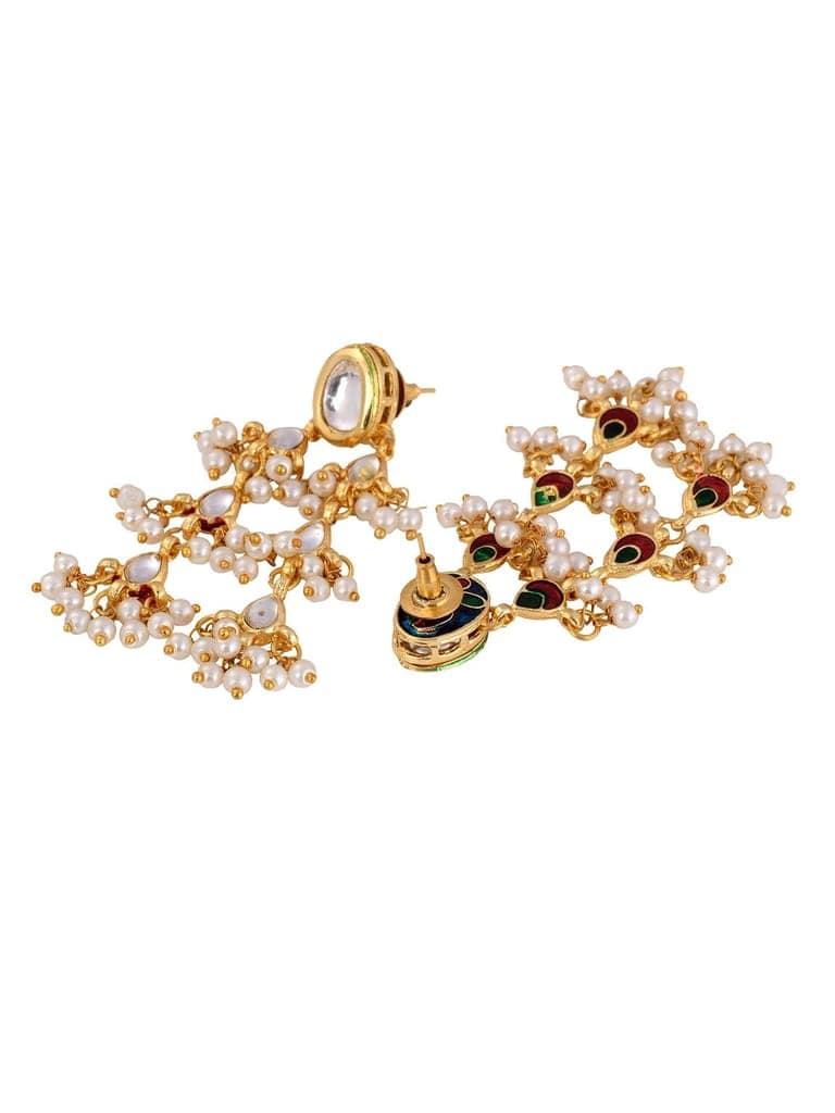 Gold Plated Kundan Pearl Beaded Traditional Dangle Earrings view 5