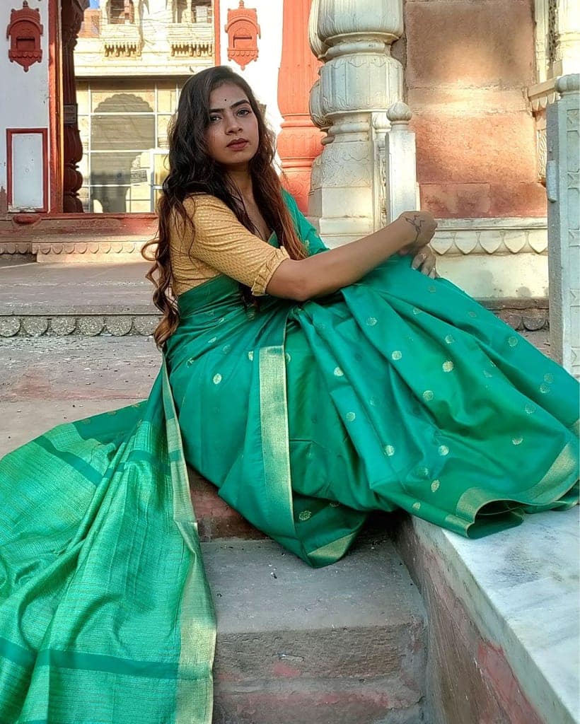 Katan Staple Silk Saree Green Color with running blouse-9444 view 4