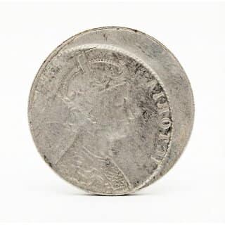 Brockage Error 1 Rupee, Victoria Queen Silver Plated Ancient India Coin Heritage view 2