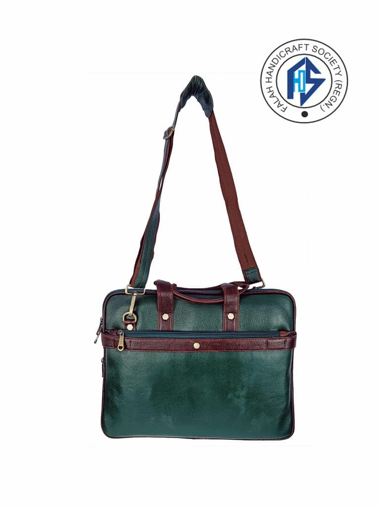 FHS Genuine Leather Laptop Bag for Men - Office Bag, Green & Brown Color - Fits Up to 14/15.6/16 Inch Laptop view 2