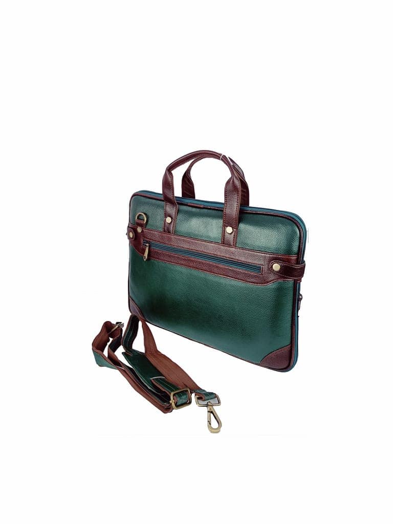 FHS Genuine Leather Laptop Bag for Men - Office Bag, Green & Brown Color - Fits Up to 14/15.6/16 Inch Laptop view 3