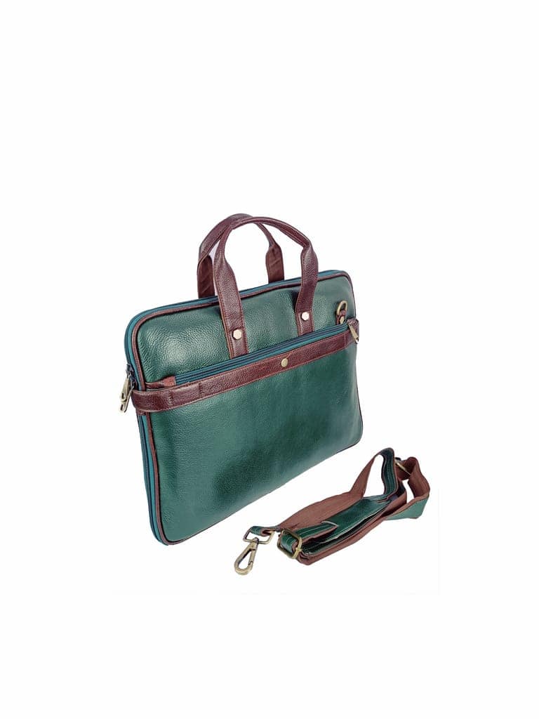 FHS Genuine Leather Laptop Bag for Men - Office Bag, Green & Brown Color - Fits Up to 14/15.6/16 Inch Laptop view 4