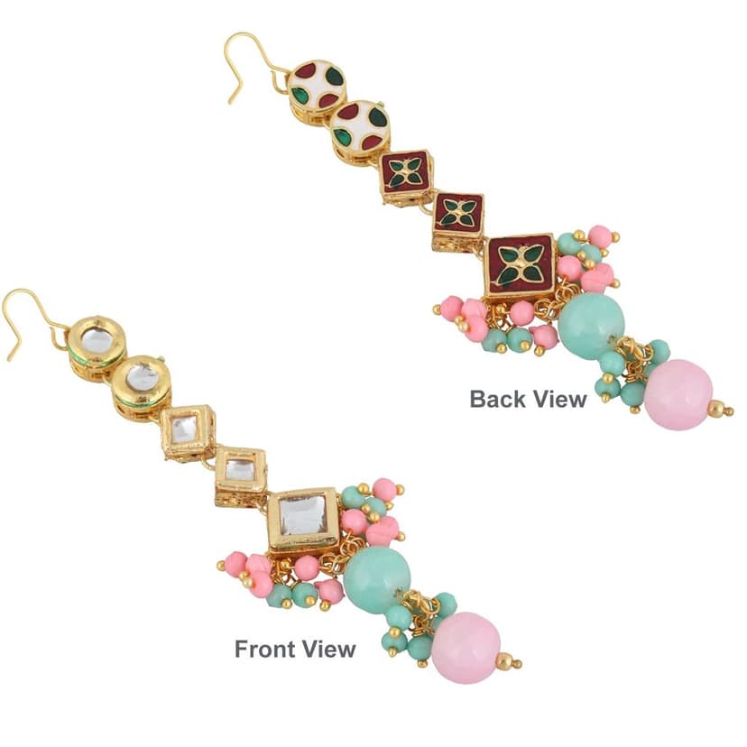 LUCKY JEWELLERY Back Meenakari 18k Gold Plated Multicolor Tika Earring Combo Uncut Big Faux Kundan Choker Necklace set view 6