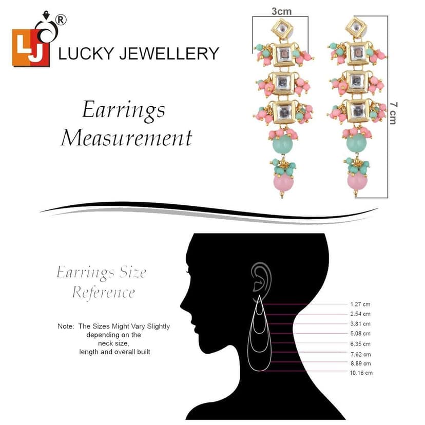 LUCKY JEWELLERY Back Meenakari 18k Gold Plated Multicolor Tika Earring Combo Uncut Big Faux Kundan Choker Necklace set view 8