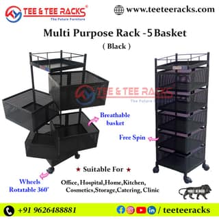 Multi Purpose Rack Trolley - 5 Baskets