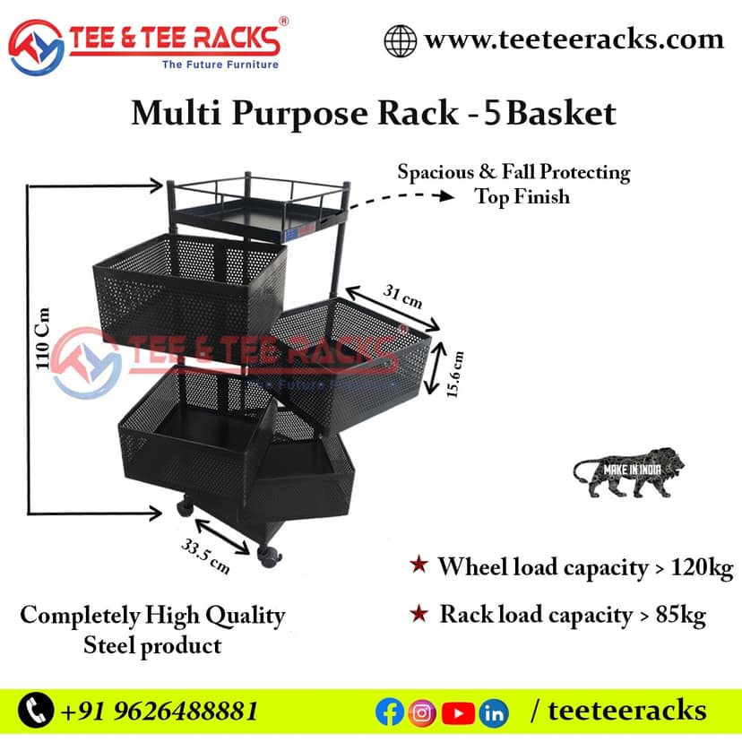 Multi Purpose Rack Trolley - 5 Baskets view 2
