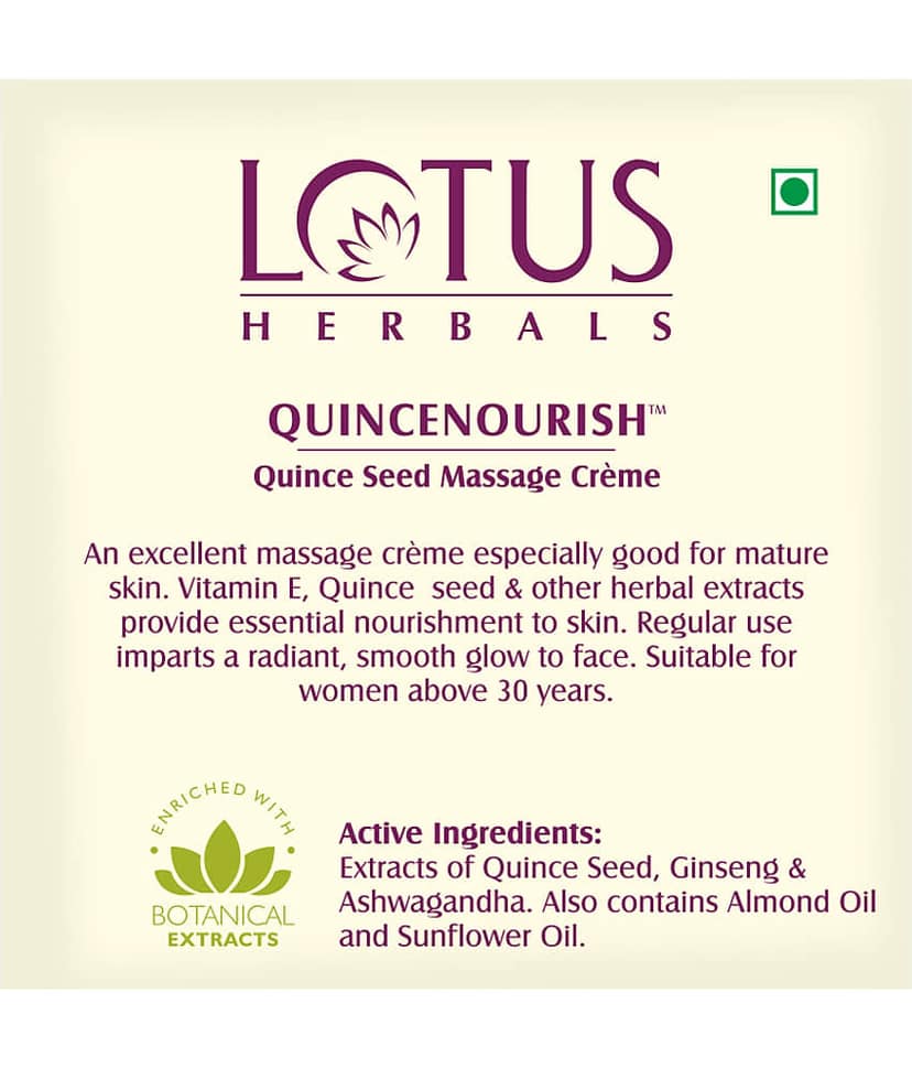 Lotus Herbals Quincenourish Quince Seed Massage Cream , Nourishes Skin , For All Skin Types , 50G view 2
