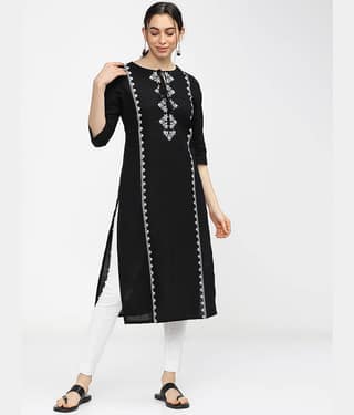 Vishudh Women Cotton Printed Straight Kurti ( Black )