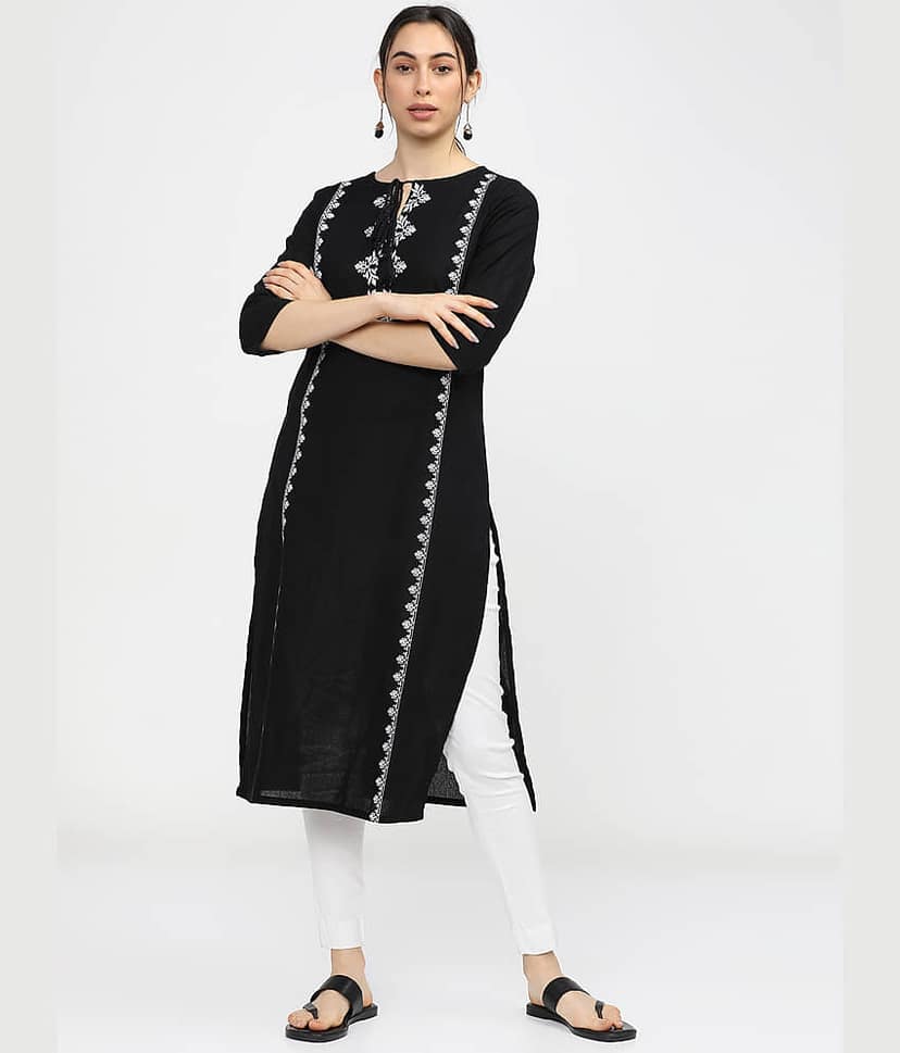 Vishudh Women Cotton Printed Straight Kurti ( Black ) view 6