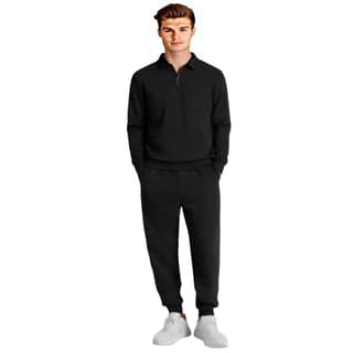 HAZAWA Men's Black Casual Tracksuit Set – Zip Collar Tshirt & Joggers, Stylish, Fashionable, gymwear, All Seasons Wear, Tracksuit