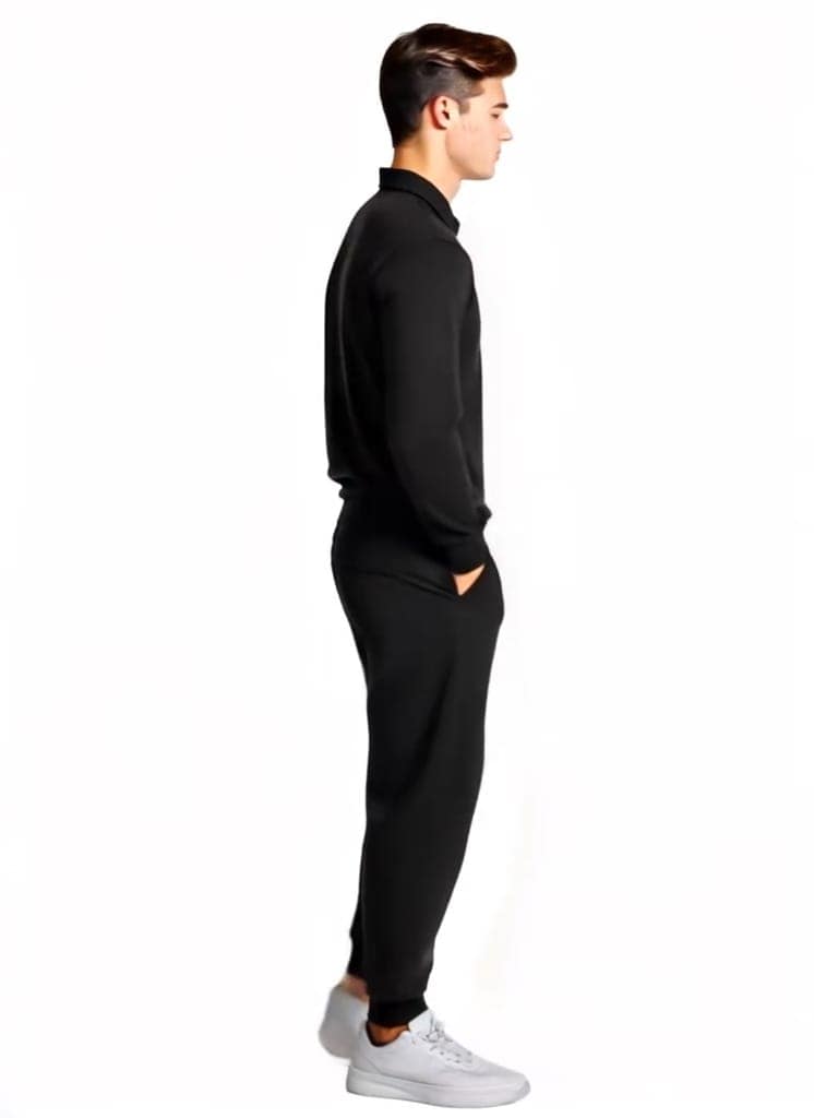 HAZAWA Men's Black Casual Tracksuit Set – Zip Collar Tshirt & Joggers, Stylish, Fashionable, gymwear, All Seasons Wear, Tracksuit view 3