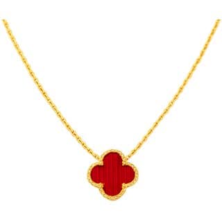 KIMTI 18k Gold Plated clover Pendant Necklace (Red)