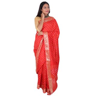Tribes India Handwoven Red Bandhej Saree
