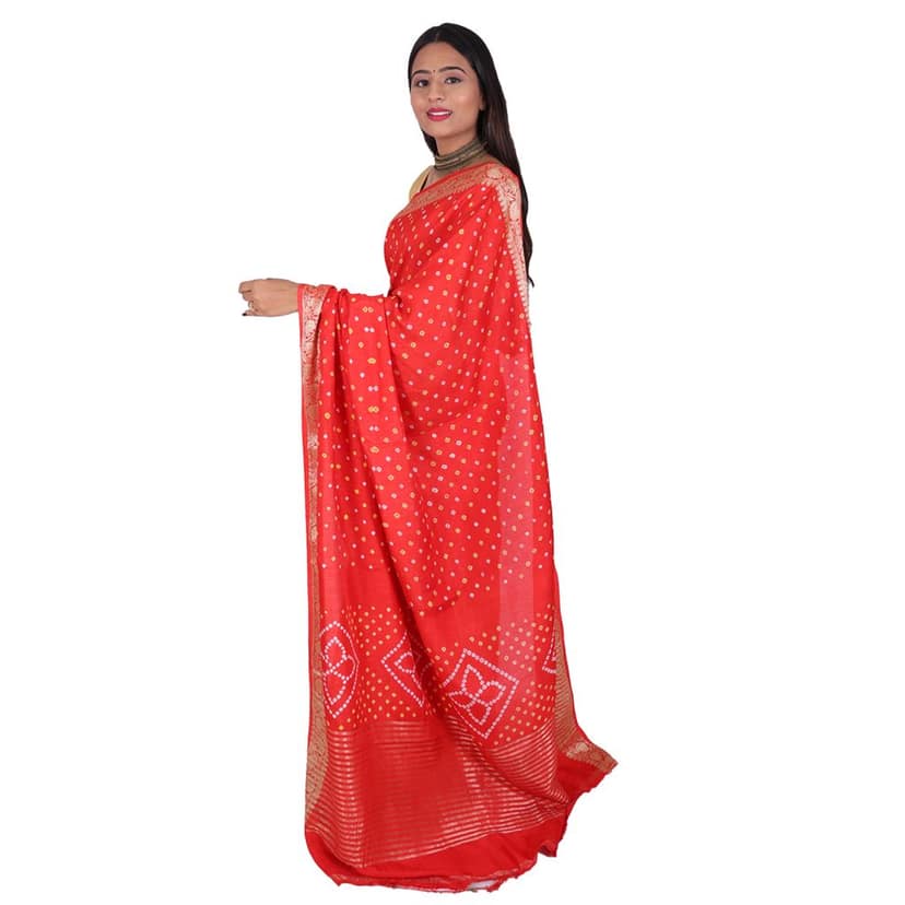 Tribes India Handwoven Red Bandhej Saree view 2
