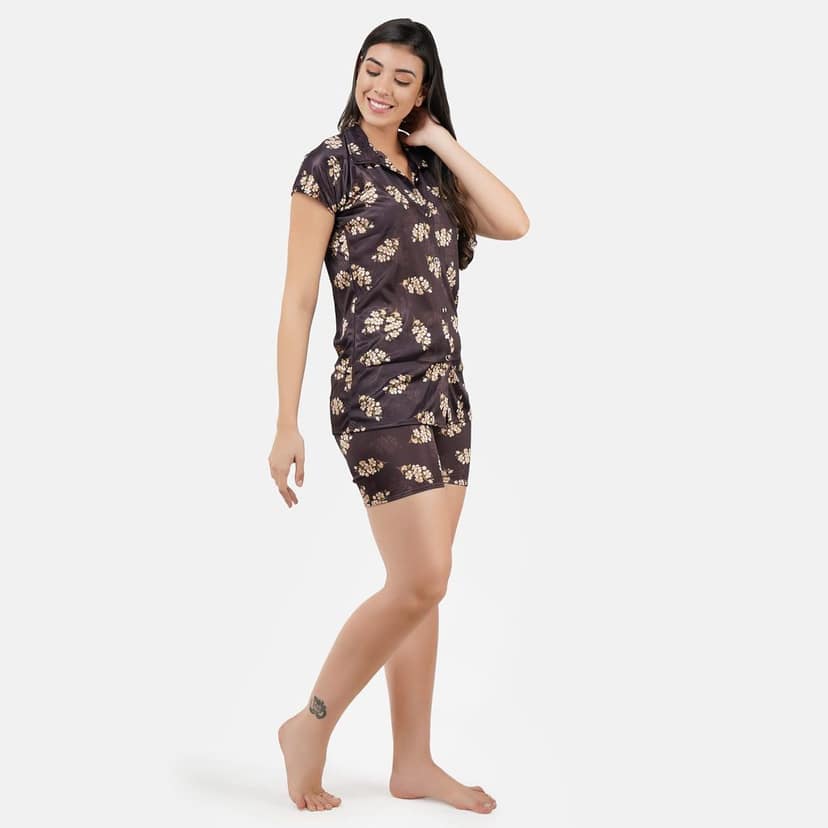 VALENCIA SLEEPWEAR Digital Pattern Print Satin Short Night Suit Night Dress Loungewear Shorts view 4