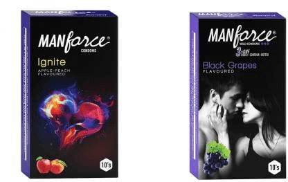 MANFORCE Ignite Apple-peach Flavoured Extra Dotted Box Condoms - 10 Pieces & 3 in 1 (Ribbed Contour Dotted) Wild Black Grapes Flavoured Condoms- 10 Pieces Condom (Set of 2 20 Sheets) view 2