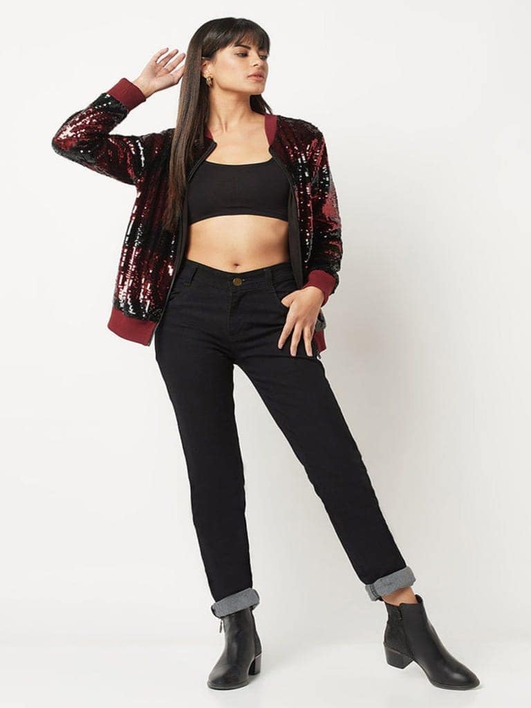 Red And Black Sequins Jacket view 2