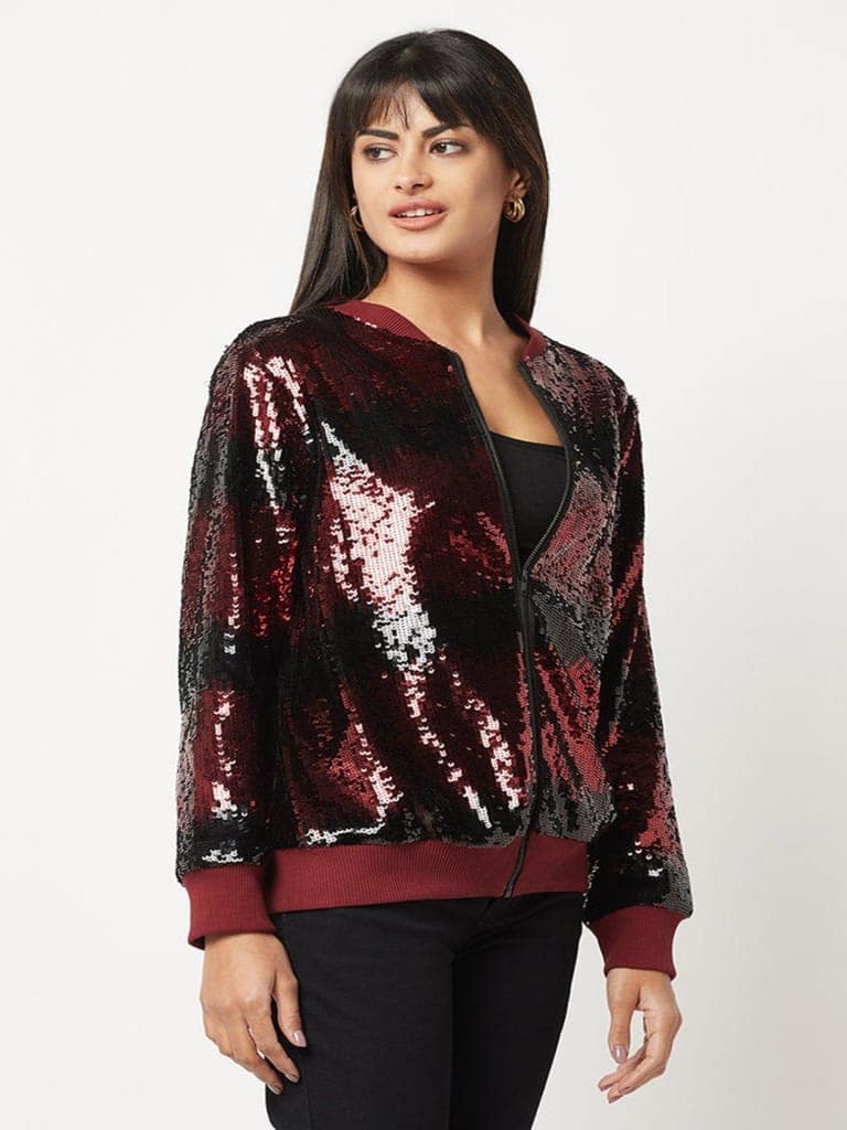 Red And Black Sequins Jacket view 3
