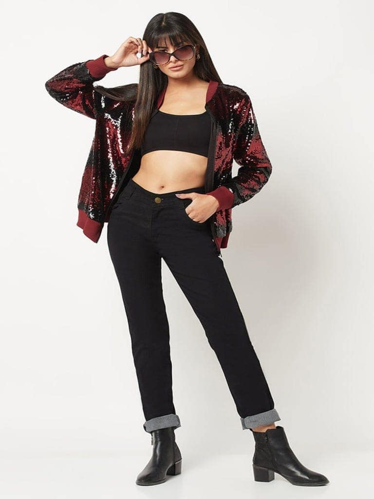 Red And Black Sequins Jacket view 7
