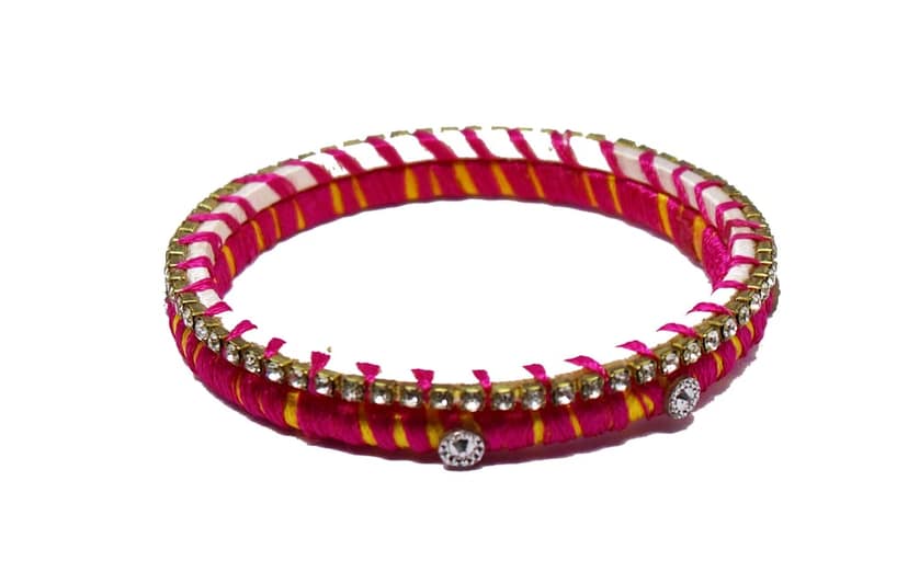 Pink Silk Thread Bangles with Rhinestones & Pearls view 3