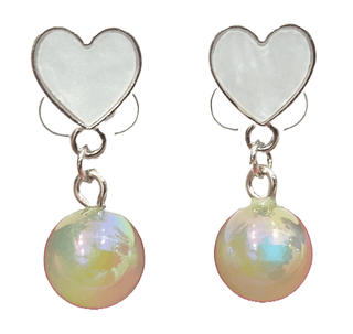 White Heart Earrings with Iridescent Pearl Beads