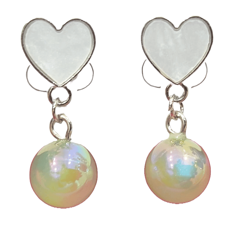 White Heart Earrings with Iridescent Pearl Beads