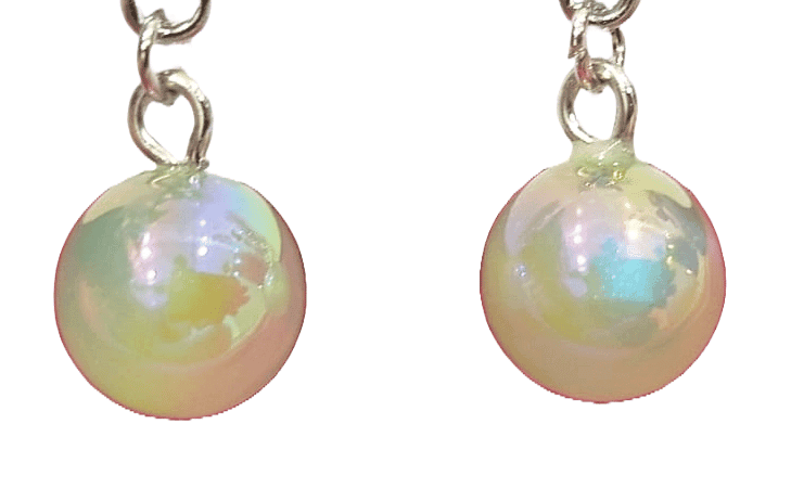 White Heart Earrings with Iridescent Pearl Beads view 3