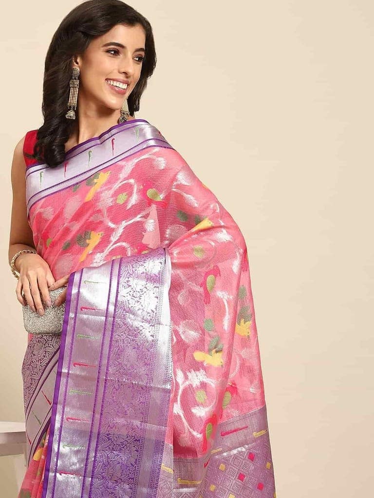 Women's Brocade Soft Silk Zari Woven Saree With Unstiched Blouse Piece